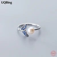 classic blue cz zircon pave mermaid tail pearl finger rings for women open adjustable 925 sterling silver fashion jewelry