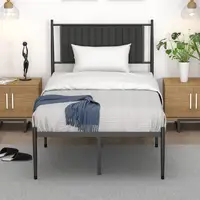 Metal Platform Bed Frame with Upholstered Headboard Mattress Foundation with Strong Steel Slats 12.3" Underbed Storage Space