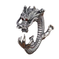 new retro domineering silver color dragon open rings for men red eyes cz stone inlay punk fashion jewelry party gift animal ring