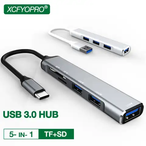 USB-концентратор XCFYOPRO с кардридером, USB-разветвитель с кардридером, несколько портов, SD, TF-порт s, для Macbook, компьютера