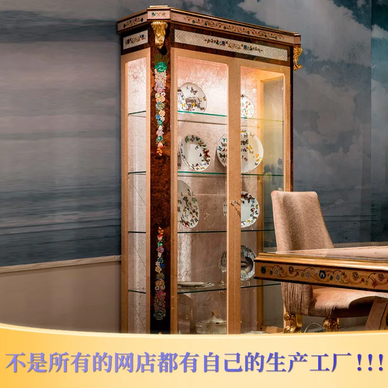 

European-style solid wood two-door wine cabinet Italian carved locker villa living room glass decoration cabinet customized