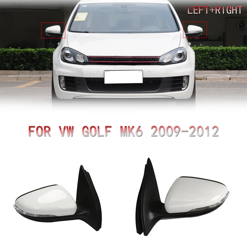 

Side Door Rear View Mirror Assembly RH 6 Wires for Golf MK6 2009-2012 with Electric Adjustment / Heating White