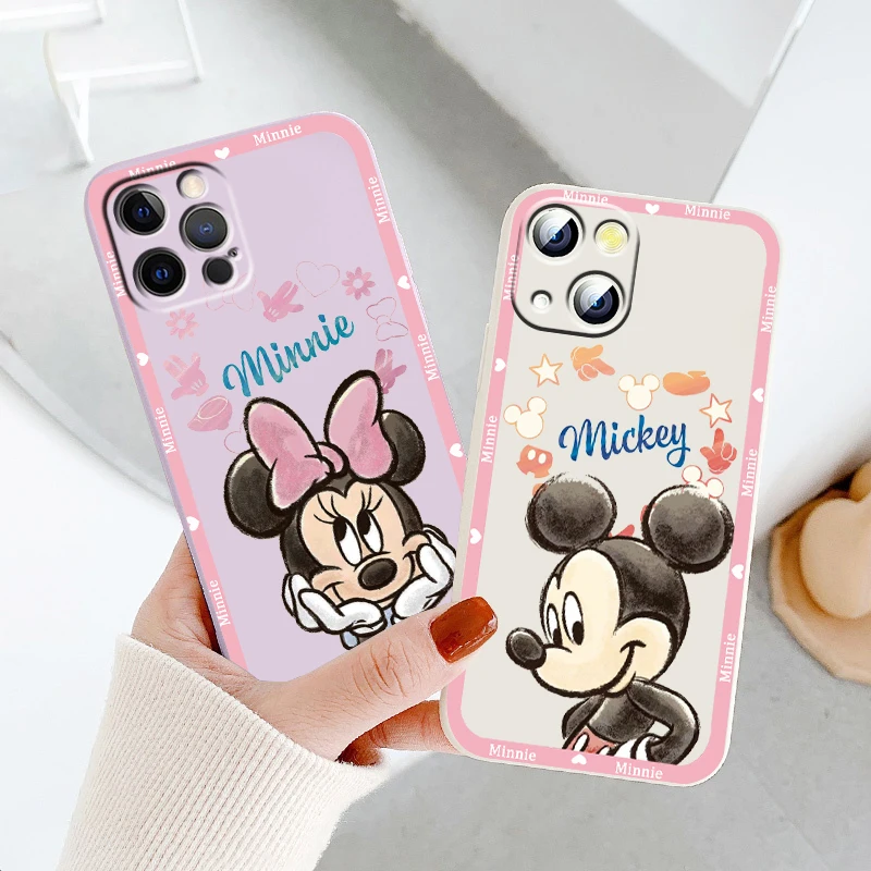 

Mickey Minnie Cartoon Disney Liquid Rope Soft Cover Phone Case For Apple IPhone 14 13 12 Mini 11 Pro XS MAX XR X 8 7 SE Armour