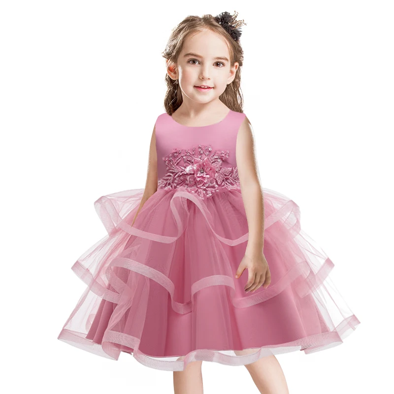

2022 Summer Flower Girls Dress Kids Wedding Dresses For Children Costume Vestido Princess Party Dress Girl Fluffy Sleeveless