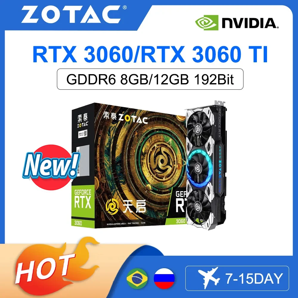 

ZOTAC New RTX 3060 RXT 3060 TI 8GB 12GB Graphics Card GDDR6 192-bit 8Pin 8NM NVIDIA Gaming GPU Video Cards placa de vídeo