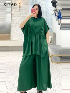 Женский ассиметричный комплект XITAO, летний комплект из двух предметов, плиссированный пуловер с эластичной талией и карманами, свободного покроя, DMY4865, 2020