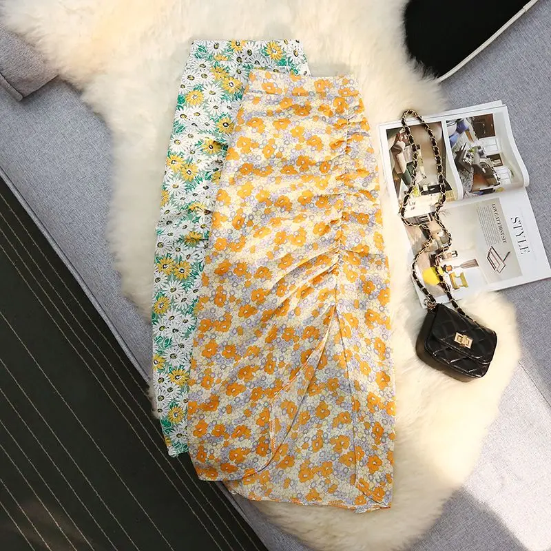 

COIGARSAM Women Skirt Spring 2022 New Floral Print High Waist Broccoli Huanghua Skirts Dropshipping