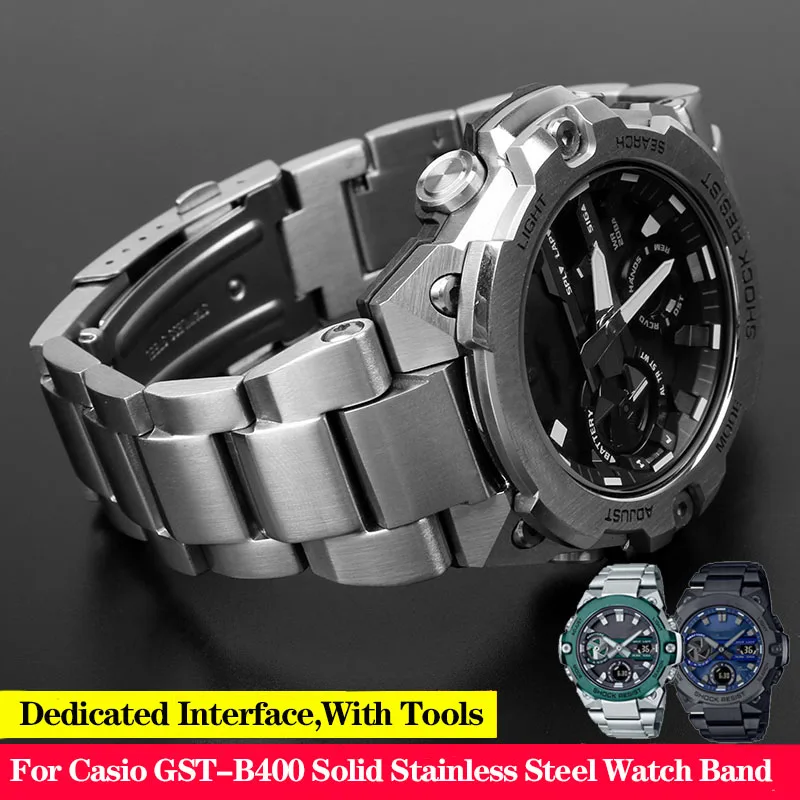 Solid Stainless Fine Steel Watchband Suitable For Casio Watch G-SHOCK Steel Heart GST-B400 Series Watch Band Belt Male Strap