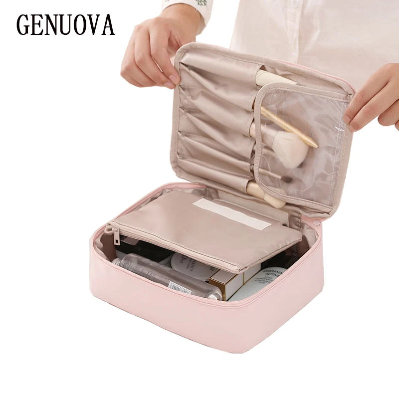 

Portable Women Cosmetic Bag Travel Toiletries Organizer Beauty Brushes Pouch Makeup Lipstick New Fashion Pink Zipper Make Up Bag