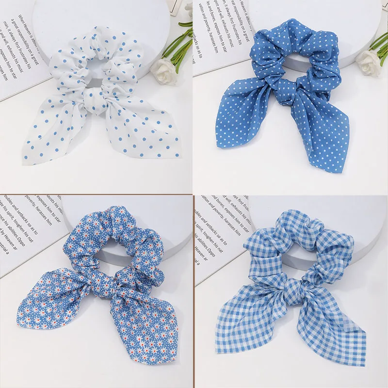 

New Women Soft Fresh Color Blue Headbands Ribbon Knot Elastic Hairbands Ponytail Bandands Girls Fashion Hair Bands Accessories
