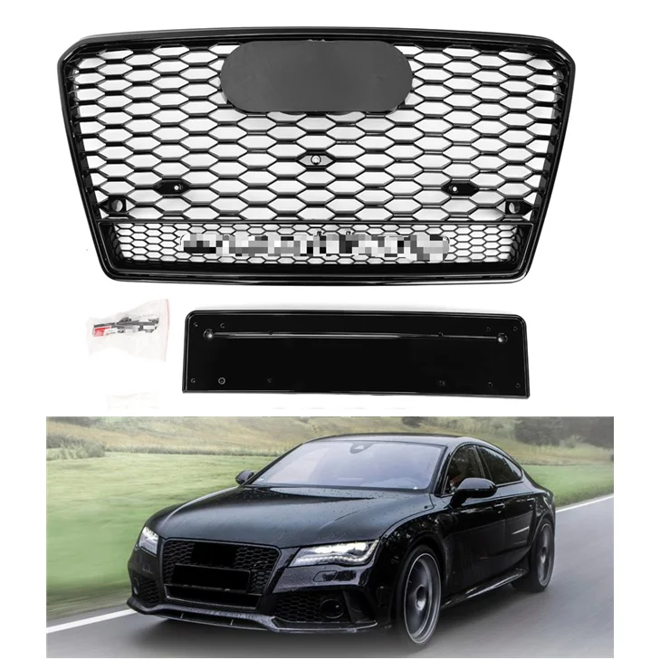 

ABS Car Center Black grills For Audi A7 S7 C7 2012-2015 Change RS7 Honeycomb with Lower mesh Front bumper grille