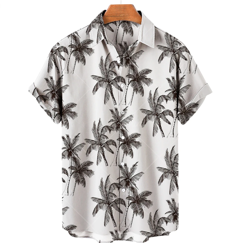 

Men's coconut tree shirt new Hawaii 2022, single button shirt, versatile shirt, printed short-sleeved shirt,