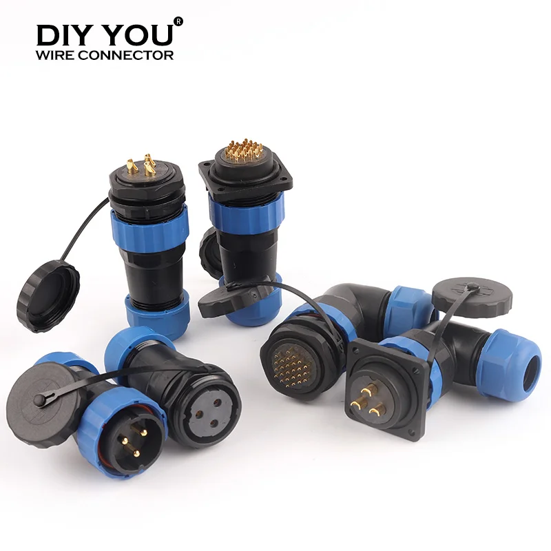 

SP28 IP68 Outdoor Waterproof Connector Male Female Elbow& straight plug socket Welding Type Cable Wire Connector 2-26 Pin