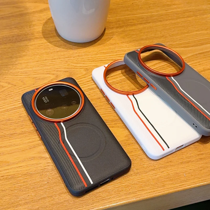 Чехол для Xiaomi 15 Ultra, с поддержкой MagSafe, с узором под карбон, из веганской кожи, контрастный цвет, мягкая задняя крышка из ТПУ (art.: 3920d9a7cd417) - 3920d9a7cd417