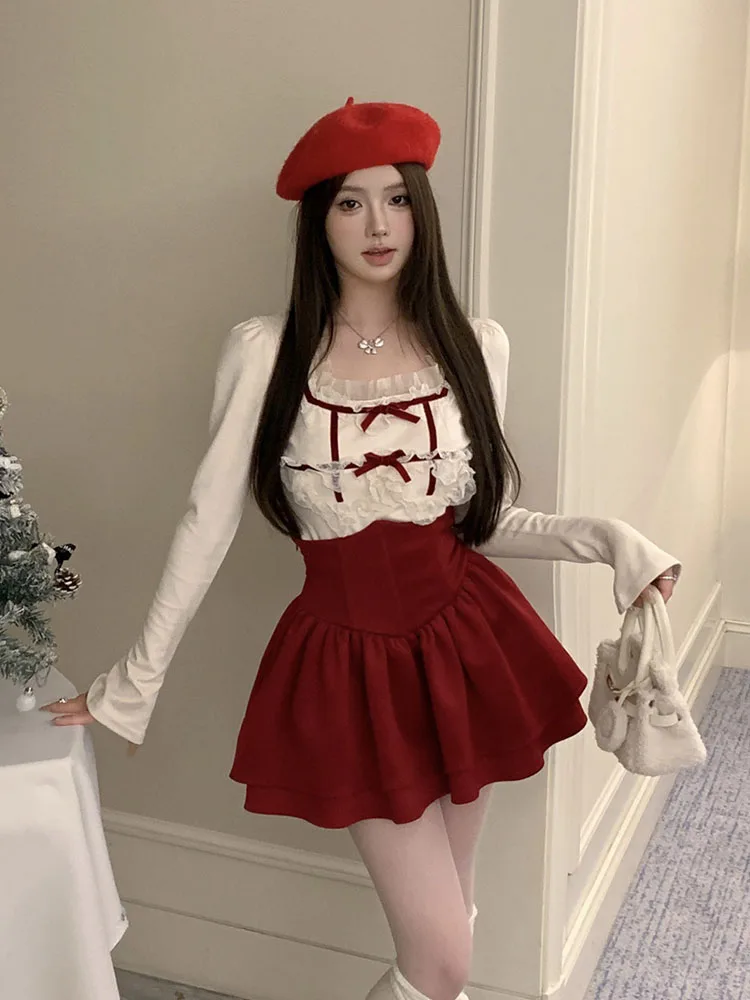 Комплект из 2 предметов с юбкой топ квадратным вырезом и красная юбка А-силуэта