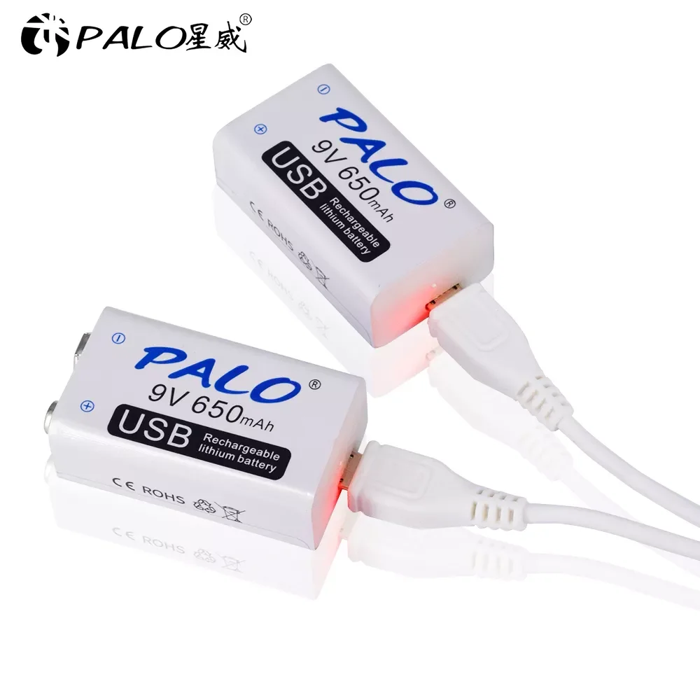 

PALO 650mAh 9V li-ion Rechargeable battery 9V 6F22 lithium Micro USB Batteries for Multimeter Microphone Toy Remote Control KTV