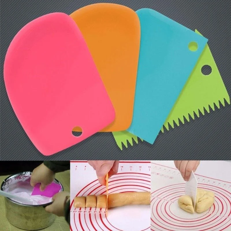 3 Pieces / Set Dough Cutter, Cake Slicer, Multicolor Baking Tool, Scraper, Cake Blade, Silicone Spatula Baking & Pastry Tools