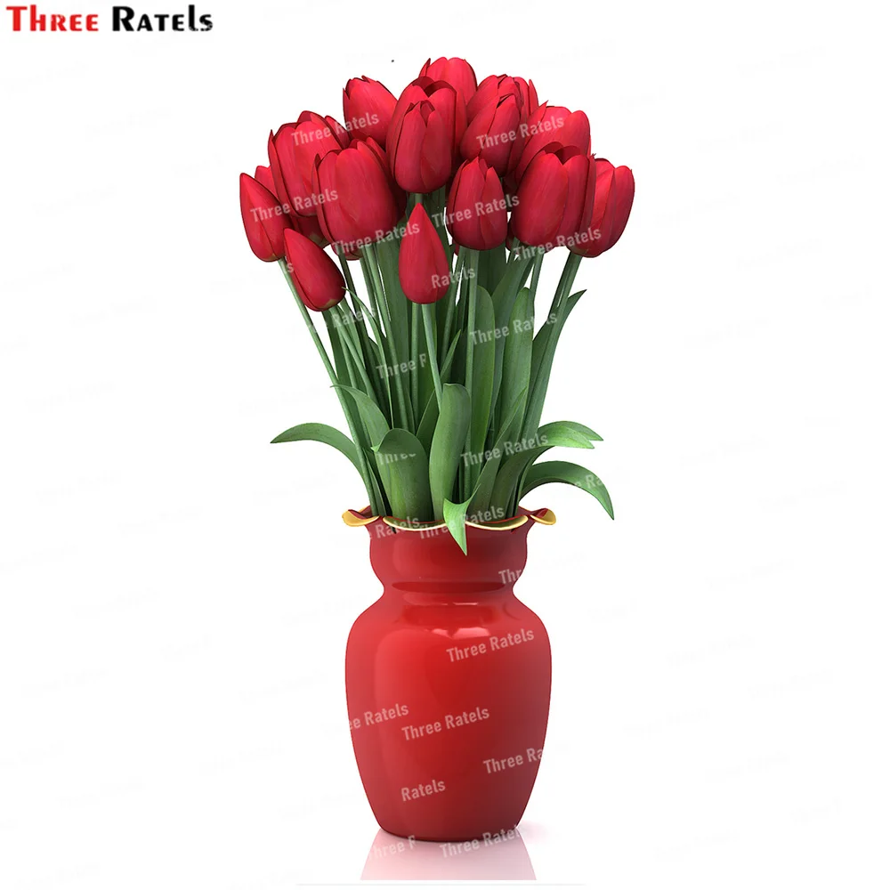 Красные тюльпаны Three Ratels K581, настенные наклейки, украшения для гостиной и спальни, домашние наклейки из ПВХ, настенные художественные плакаты
