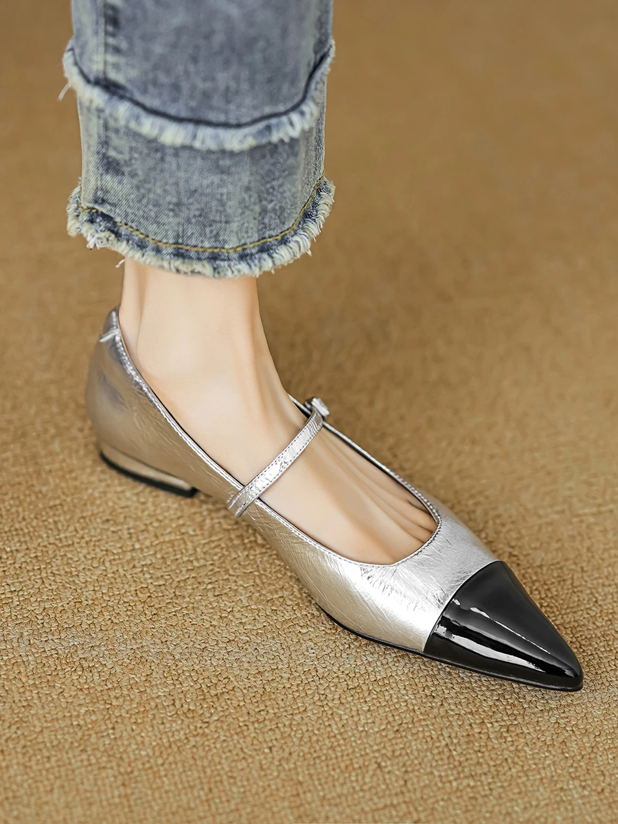 Туфли-лодочки женские из натуральной кожи с острым носком и пряжкой 1056