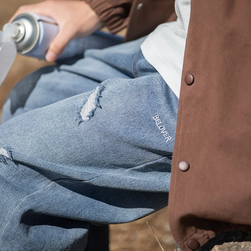 Cityboy Men's Wear Damaged Vintage Jeans Men's Vintage Wash Fashion Straight Tube Drape Loose Pants Oversize Versatile