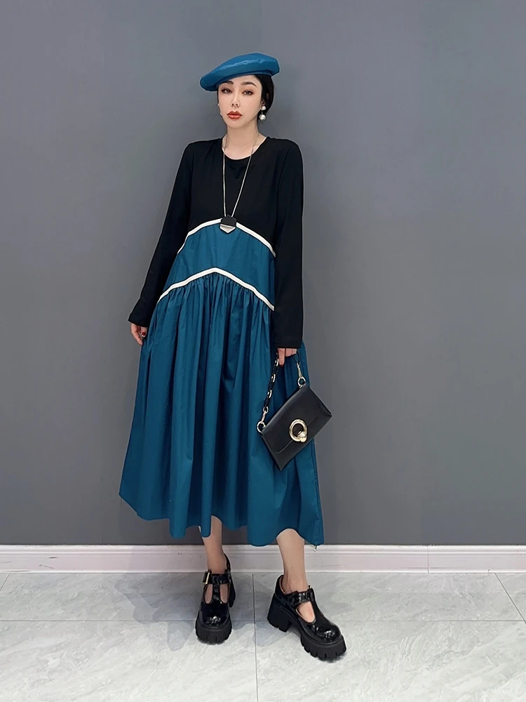 

SuperAen 2023 весеннее Новое корейское модное цветное платье с длинными рукавами, длинные платья для женщин