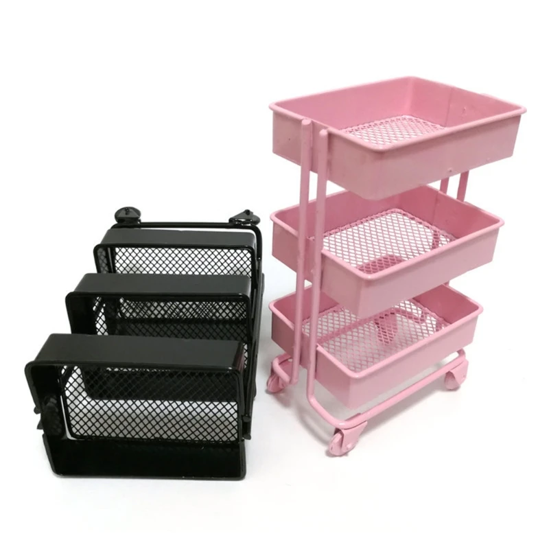 

Mini Trolley Floor Storage Rack with Wheel Dollhouse Miniature Furniture Shelf Bookshelf Storage Display Rack Decoration