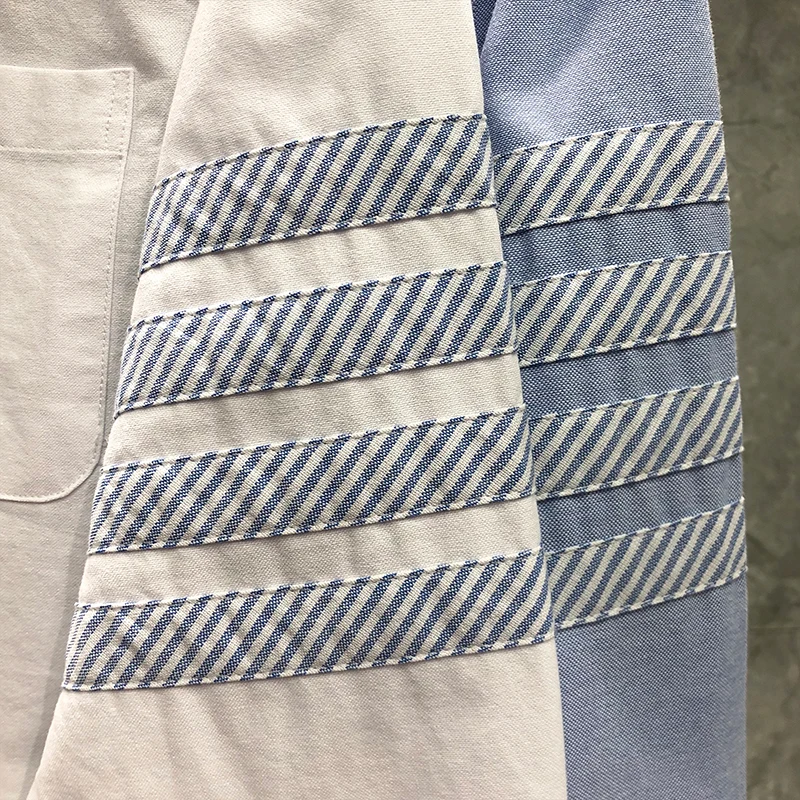 TB THOM Fashion Shirts Men Slim Sleeve Stripes Design Casual Shirt Spring Autumn High Quality Oxford Solid Men's TB Clothing
