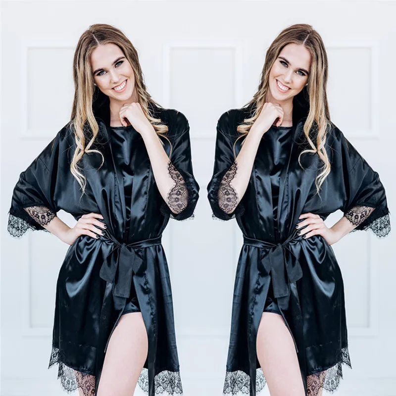 

Women's Pajamas Sexy Silk Dressing Babydoll Lace Lingerie Belt Bath Robe Nightwear Women Sexy Nightwear Female Bathrobes
