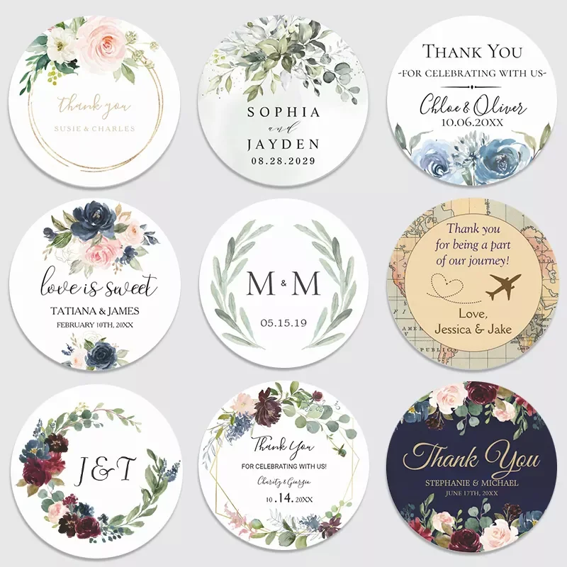 

Personalized Round Circle Label Stickers,Waterproof1.5~3inch Custom Name Date Thank You Stickers for Bridal Shower Party Favors