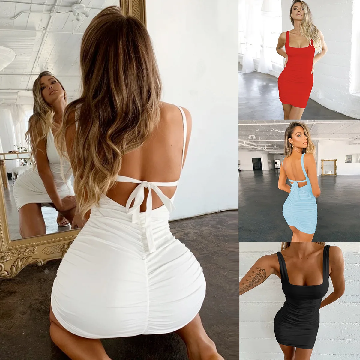 

Plus Size Cut Sexy Cutout Tie Mesh Sheer Women's Mini Dress for Beach Holiday Nightclub Party Skinny Pencil Shorts Dress