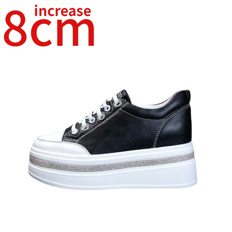 

Туфли женские из натуральной кожи, дышащие, увеличивающие рост, толстая подошва, повседневные спортивные, белые