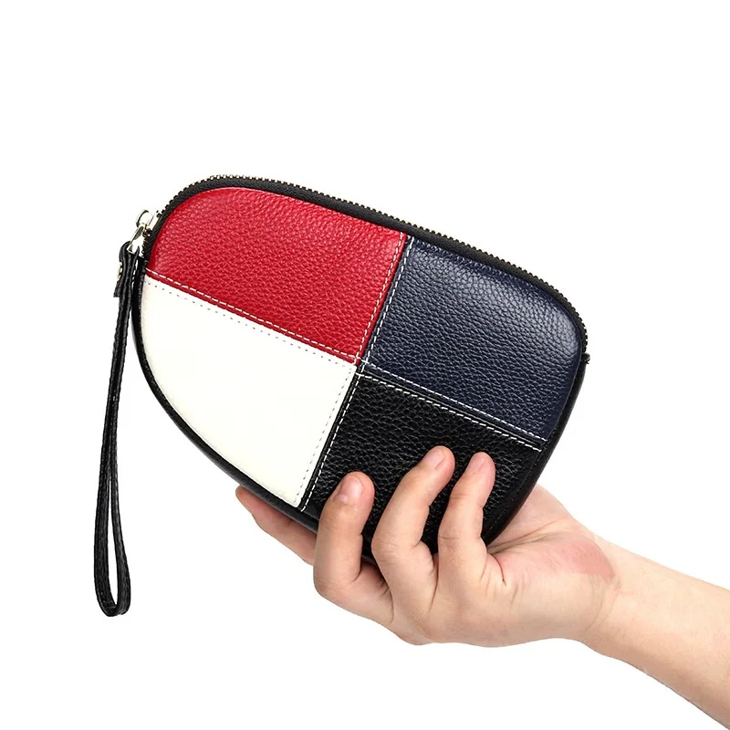 

Женский Повседневный клатч из натуральной кожи, Модный Цветной клатч Qrganizer на молнии, женский клатч, кошелек, сумка на запястье из воловьей кожи