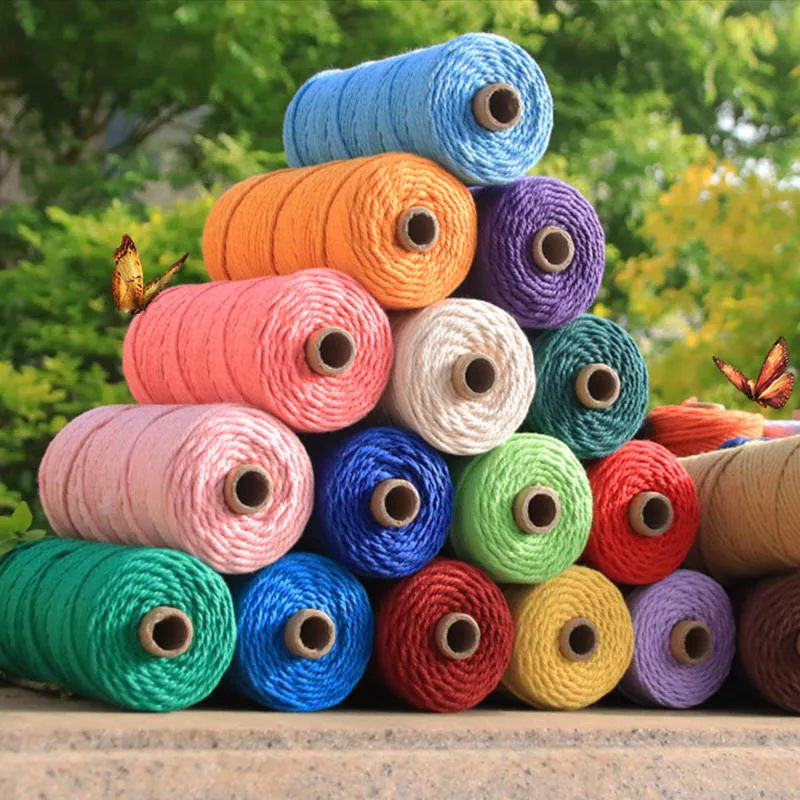 Cordoncini di cotone colorati da 3mm corda di macramè artigianale intrecciata Beige forniture Decorative per matrimoni tessili per la casa fai da te corda di cotone 110yard
