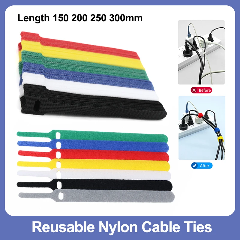 

10 шт. цветных многоразовых кабельных стяжек Nylon 15-30 см