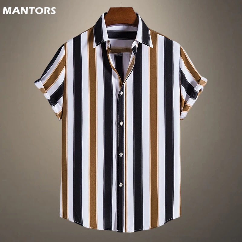 

Hawaii Men Shirt Blouse Stripes Loose Short Sleeve Casual Buttons Beach Shirt Men Summer Shirts Camisas Para Hombre Multicolor