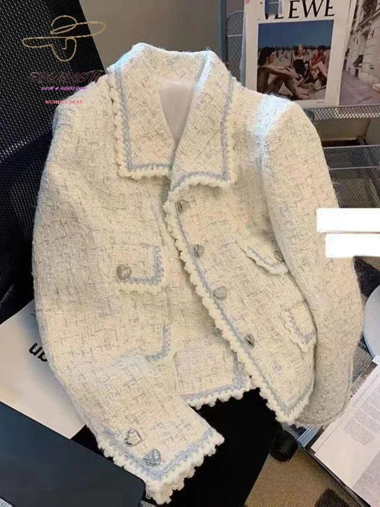 

Women Jacket French Tweed Small Suit Coat 2023 Autumn Winter Women's Clothing Sense of Design Small Fragrance Versatile Tops