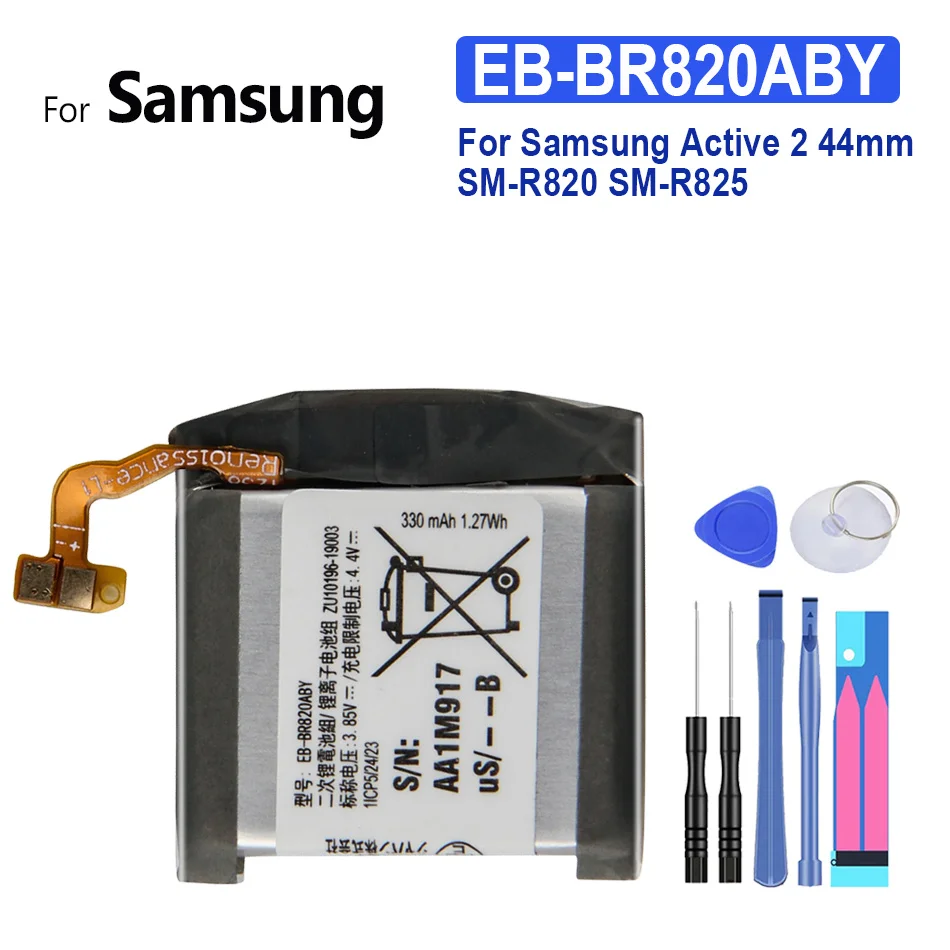 

340mAh Watch Battery EB-BR820ABY For Samsung Galaxy Watch Active 2 Active2 SM-R820 SM-R825 44mm Rechargeable Batteries + Tools