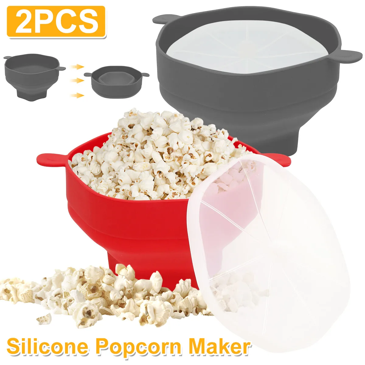 2Pcs Microwave Popcorn Maker Reusable Silicone Popcorn Poppe