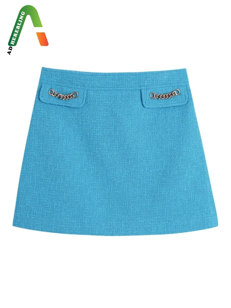 Женская Повседневная твидовая юбка Adherebling голубая шерстяная мини-юбка с