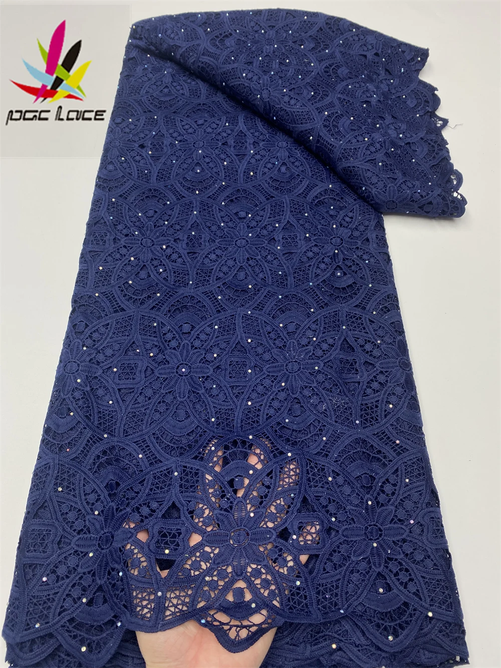 

PGC Navy African Lace Fabric Milk Silk Nigerian Guipure Cord Lace Fabrics 2022 High Quality Lace Dress Material Sewing YA5022B-1