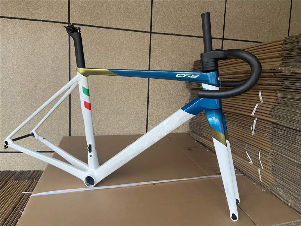2024 C68 углеродная дорожная рама дисковый тормоз белая синяя велосипедная Рама T47