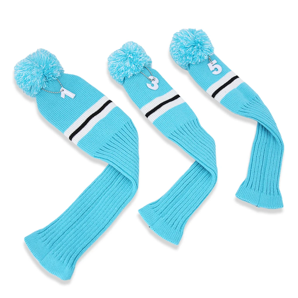 

3 Pieces Knitting Soft Golf Club Head Covers Flexible Headcover Long Neck Sleeves Sports Golfers Accessories Personalized Gifts