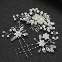 floralbride handmade clear rhinestones crystal pearls bridal hair comb hair pin set wedding hair accessories women hair jewelry
