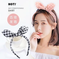 female cute bow girl bunny ears scrunchie hair jewelry korean striped plaid hair hoop fashion fabric headdress hair accessories