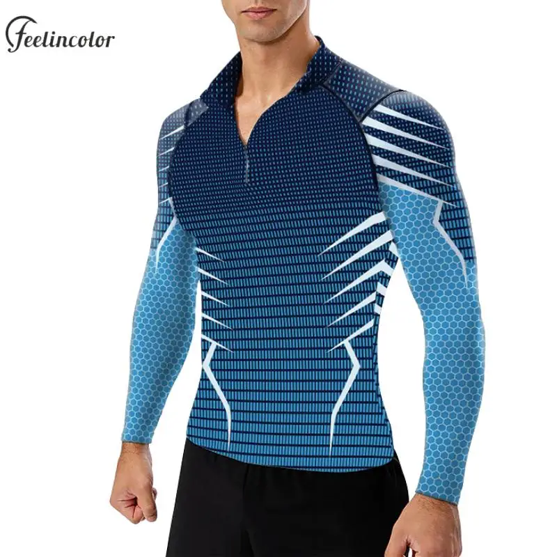 Long Sleeves UPF 50 Surf T-shirt for Men Travel Beach Surfing Tee Quick Dry Compression Shrts Zip Up Elastic Outdoor Sportwears