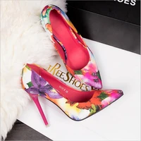 2022 new summer fashion womens pumps sexy colour print stiletto shoes ladies party pointed end shallow pumps size 34 39