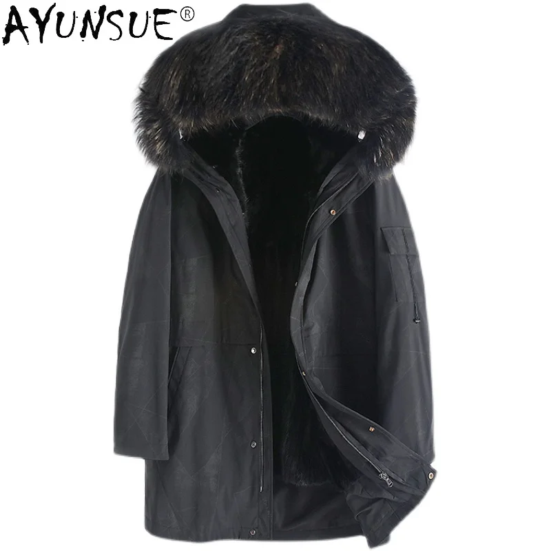 

Winter Warm Men Coat Real Mink Fur Liner Jacket Hooded Thick Parkas Raccoon Collar Men's Clothing Chaquetas WPY4441