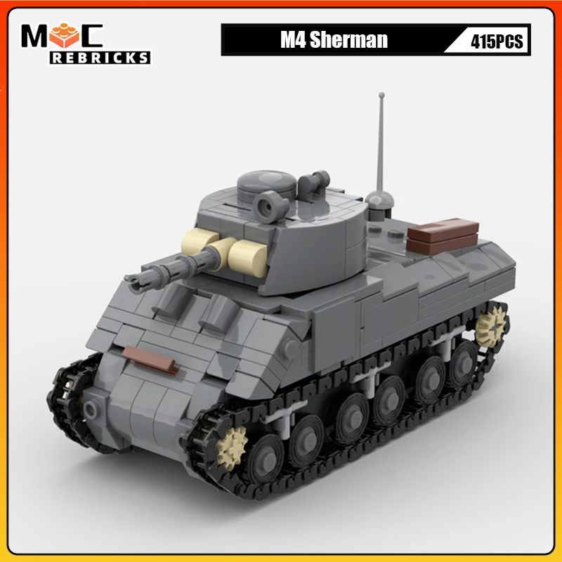 Фото MOC Вторая мировая война, военная серия США M4A3E8, Шерман, средний гусеничный бронированный танк, строительные блоки, модель «сделай сам», головоломка, кирпичи, игрушки, рождественские подарки №2