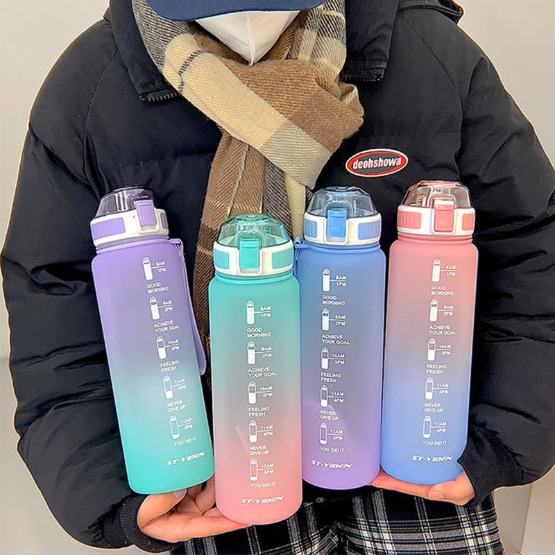 

1000ml Motivational Water Bottle For Girl Gym Cup Large Capacity Outdoor Travel Sport Drinking Kettle Tumbler Leakproof Mug