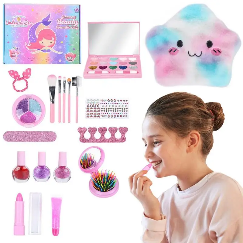 

Play Makeup Kids Real Makeup Kit For Little Girls 18pcs Real Non Toxic Portable Washable Make Up Toy Gift Pretend Play Set